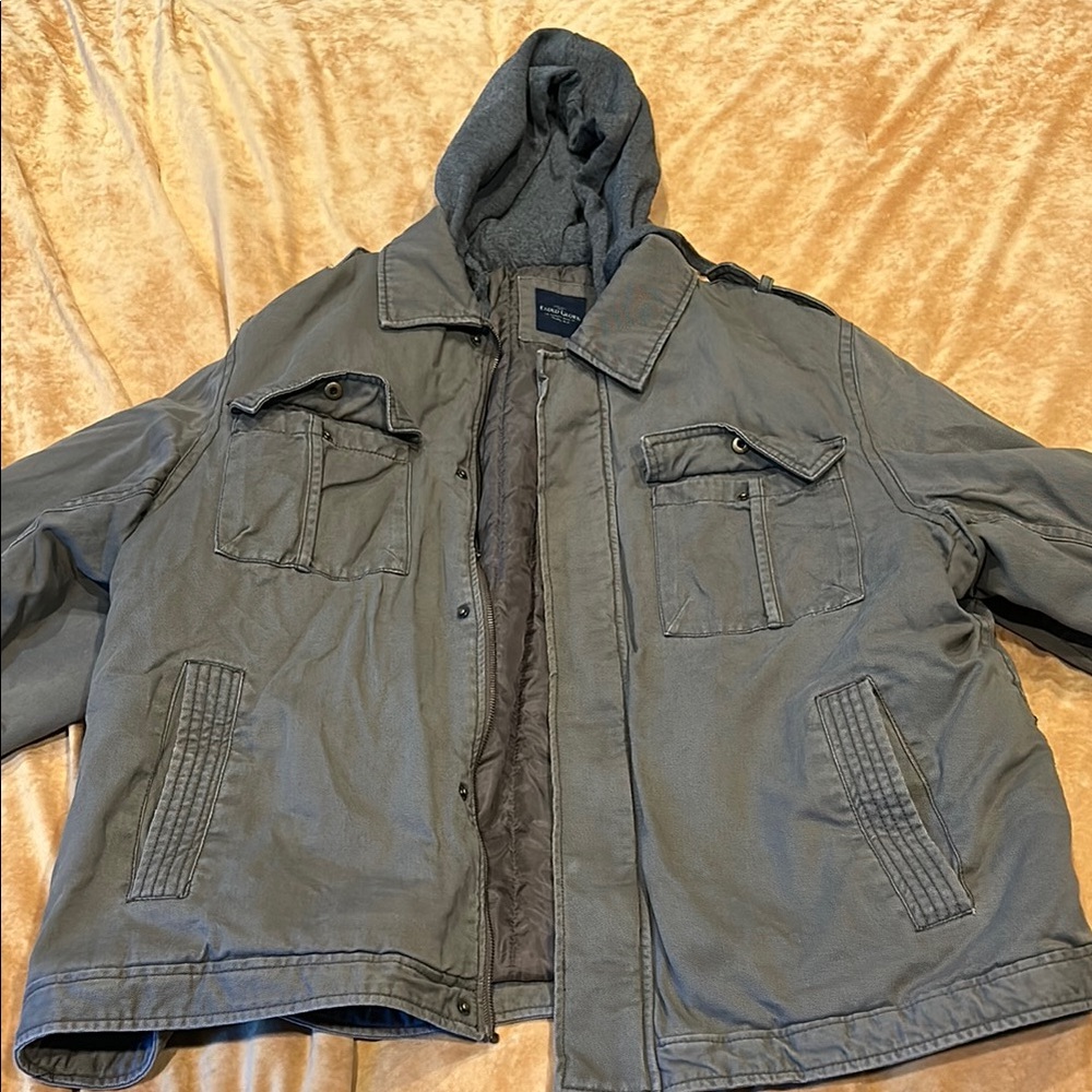 Faded Glory Gray Military Field Jacket with Hood